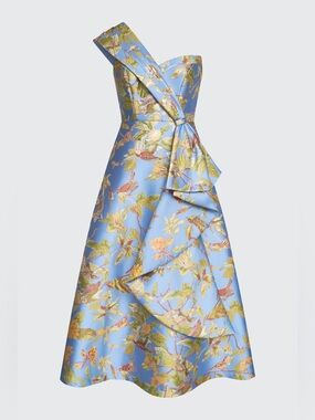 NWT Theia Dalia Tea Length One Shoulder Gown Mini Floral Dress size 2